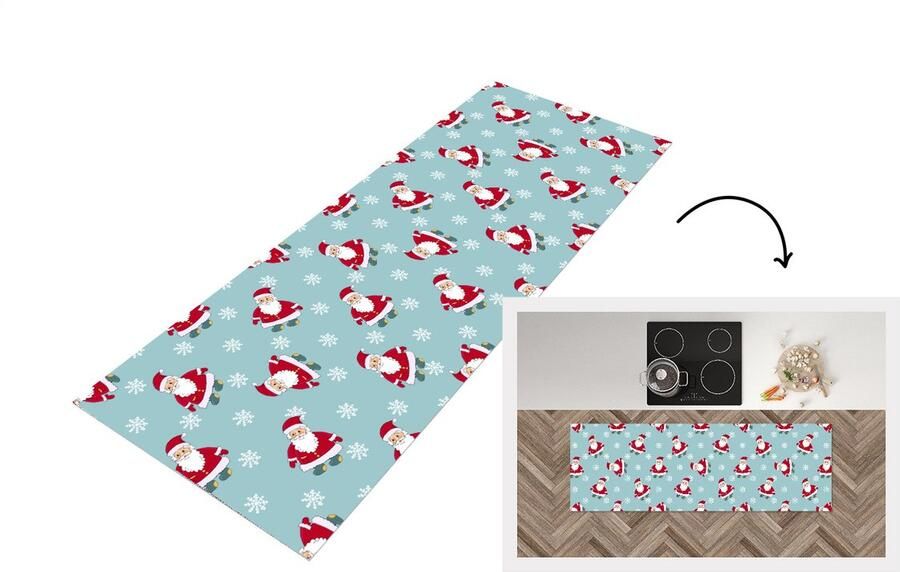 KitchenYeah Keukenloper Loper keuken Kerstman Sneeuwvlok Patronen Kerst 180x60 cm Keukenloper vinyl