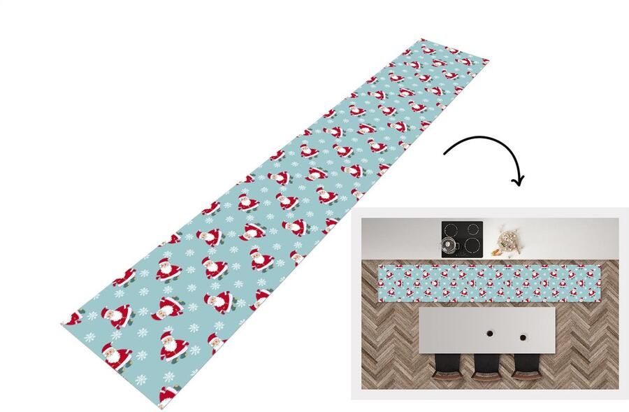 KitchenYeah Keukenloper Keukenmat Kerstman Sneeuwvlok Patronen Kerst 360x60 cm Keuken vloerkleed