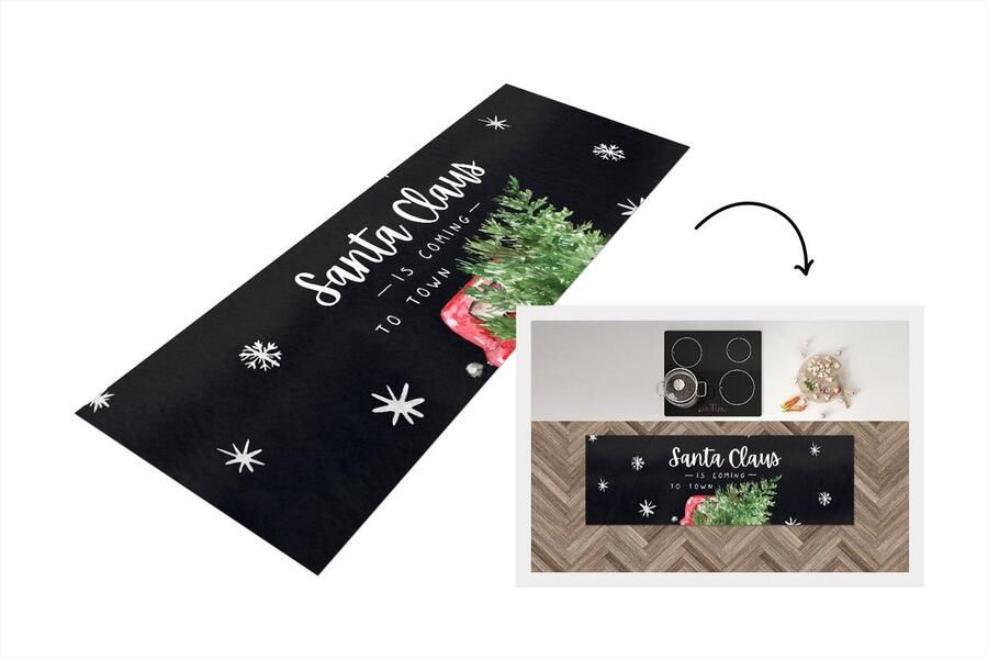 KitchenYeah Keukenloper Loper keuken Kerstman Spreuken Santa Claus is coming to town Kerst Quotes 180x60 cm Keukenloper vinyl
