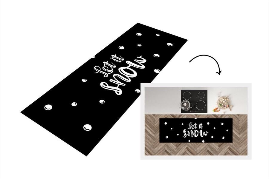 KitchenYeah Keukenloper Loper keuken Kerstmis Quotes Let it snow Sneeuw Spreuken 150x50 cm Keukenloper vinyl