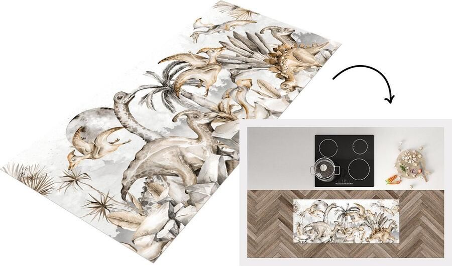 KitchenYeah Keukenloper Loper keuken Kinderen Dinosaurus Jungle Decoratie 120x50 cm Keukenloper vinyl