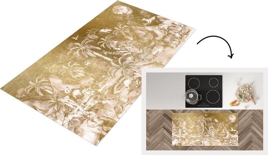KitchenYeah Keukenloper Loper keuken Kinderen Jungle Goud 120x60 cm Keukenloper vinyl