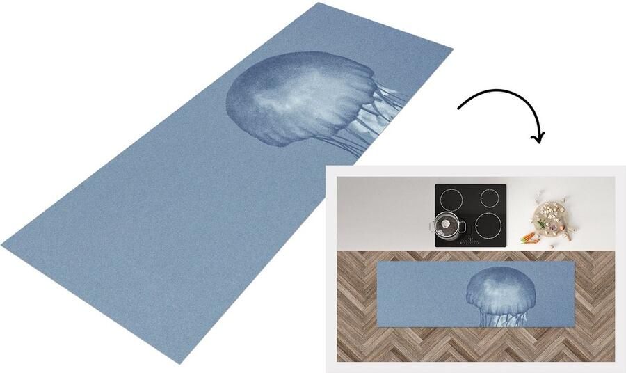 KitchenYeah Keukenloper Loper keuken Kinderen Kwal Zeedieren Vintage 180x60 cm Keukenloper vinyl