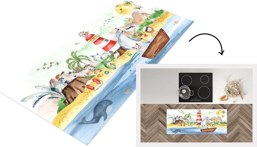 KitchenYeah Keukenloper Loper keuken Kinderen Strand Dieren 120x50 cm Keukenloper vinyl