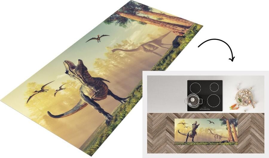 KitchenYeah Keukenloper Loper keuken Kinderkamer Dinosaurus Boom 120x50 cm Keukenloper vinyl