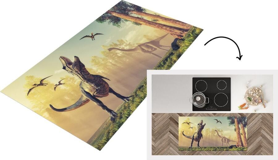 KitchenYeah Keukenloper Loper keuken Kinderkamer Dinosaurus Boom 120x60 cm Keukenloper vinyl