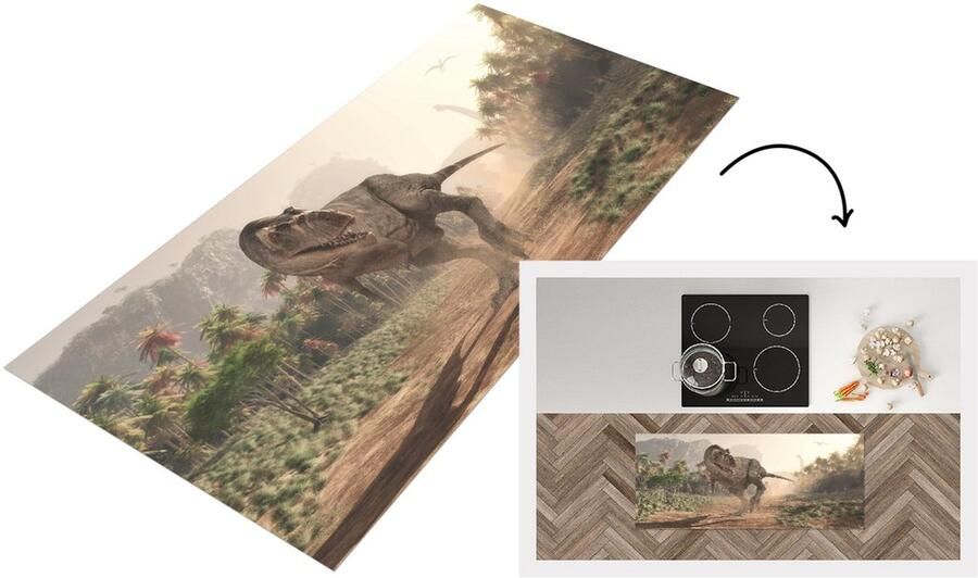 KitchenYeah Keukenloper Loper keuken Kinderkamer Dinosaurus Stof 120x50 cm Keukenloper vinyl