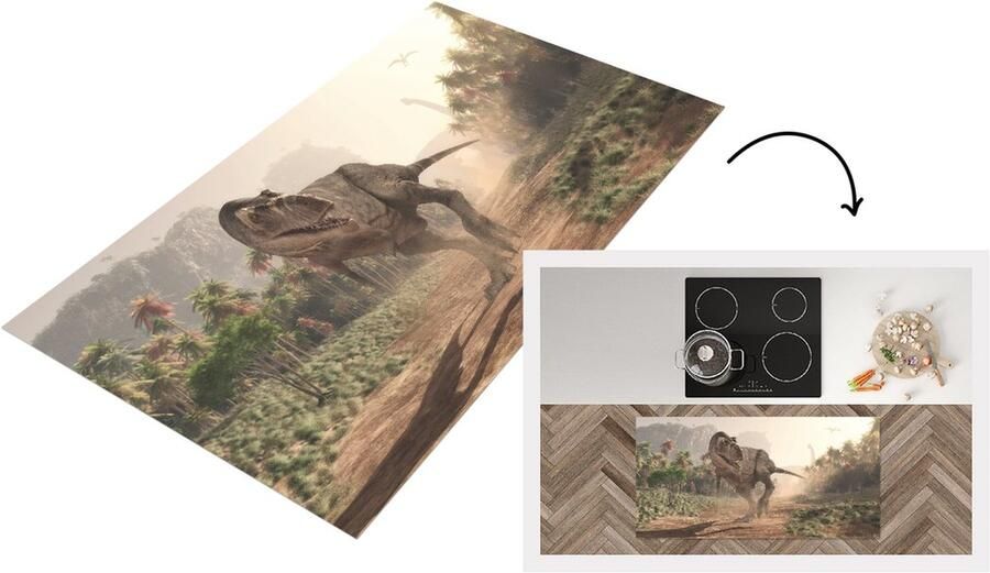 KitchenYeah Keukenloper Loper keuken Kinderkamer Dinosaurus Stof 120x60 cm Keukenloper vinyl