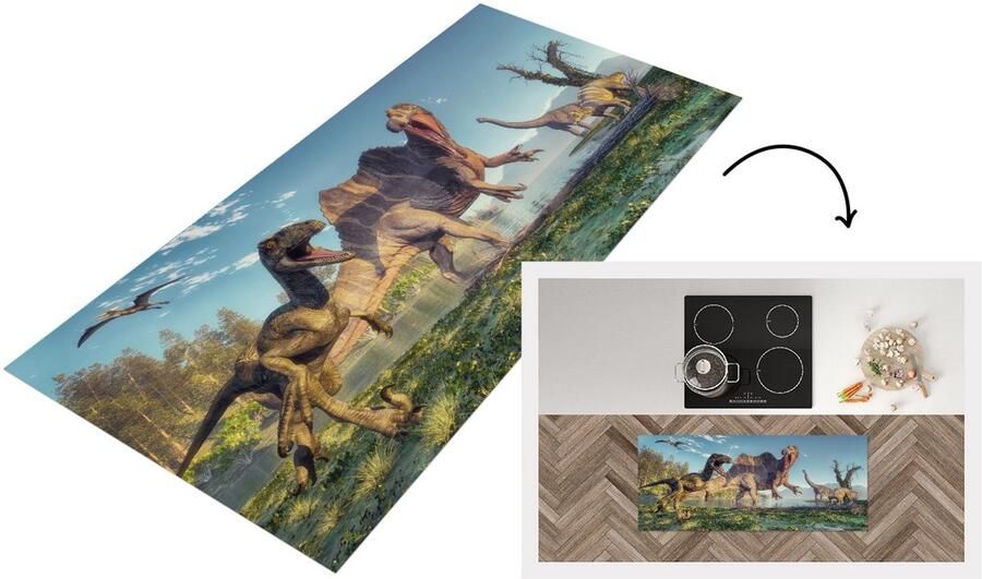 KitchenYeah Keukenloper Loper keuken Kinderkamer Water DInosaurus 120x50 cm Keukenloper vinyl