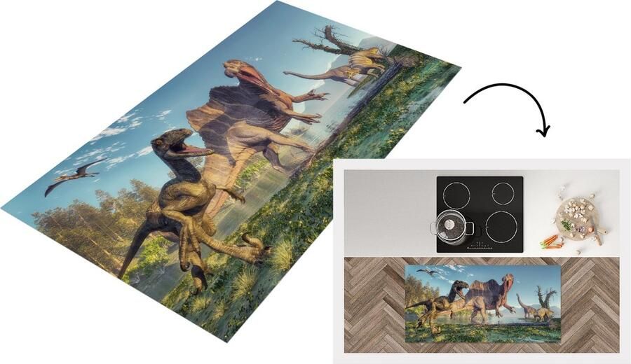 KitchenYeah Keukenloper Loper keuken Kinderkamer Water DInosaurus 120x60 cm Keukenloper vinyl