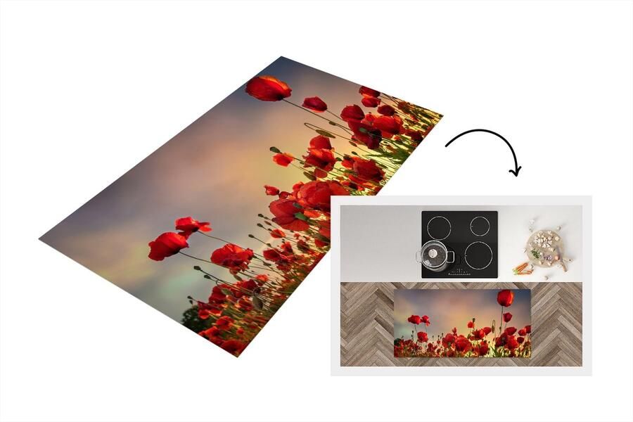 KitchenYeah Keukenloper Loper keuken Kleurrijke lucht boven een veld Klaprozen in Denemarken 120x60 cm Keukenloper vinyl