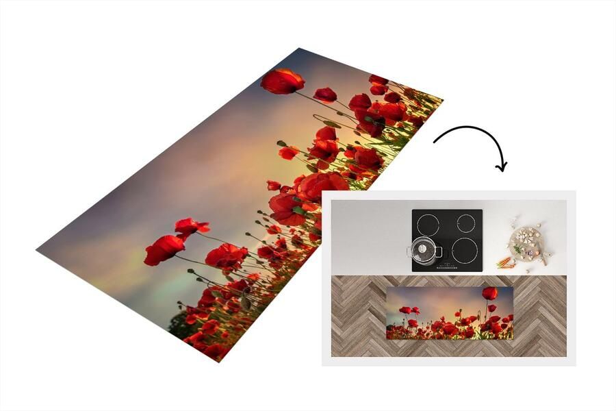 KitchenYeah Keukenloper Loper keuken Kleurrijke lucht boven een veld Klaprozen in Denemarken 120x50 cm Keukenloper vinyl