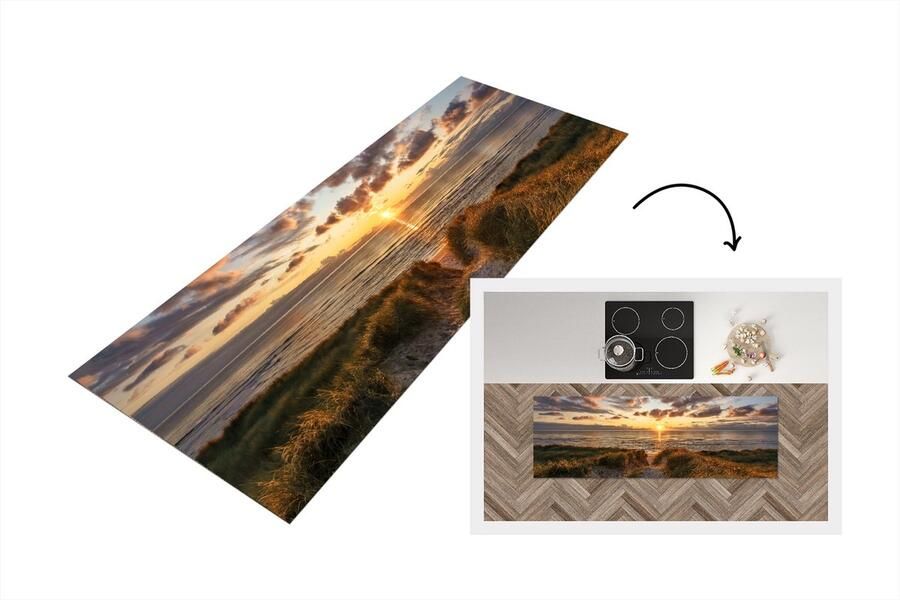 KitchenYeah Keukenloper Loper keuken Kleurrijke zonsondergang boven de kalme duinen 180x60 cm Keukenloper vinyl
