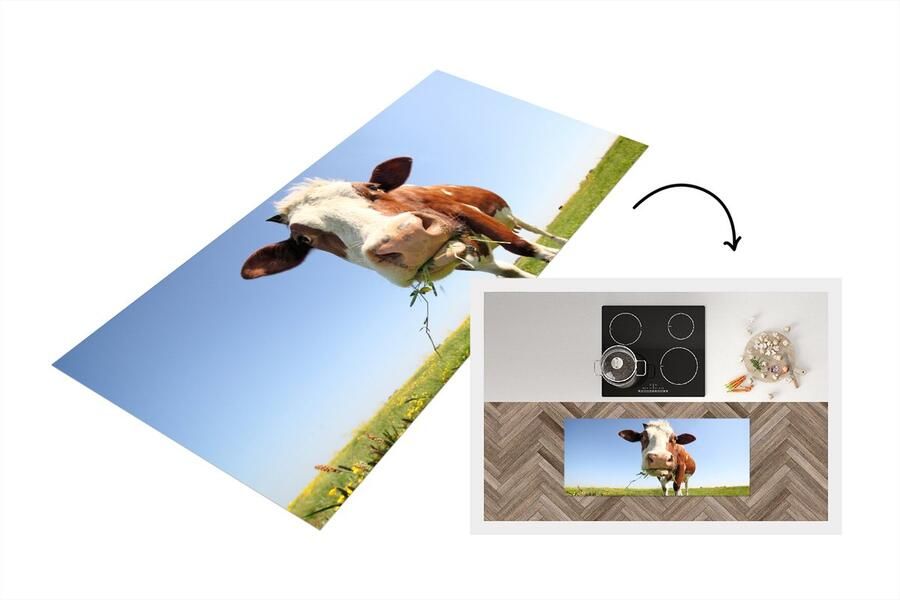 KitchenYeah Keukenloper Loper keuken Koe Dier Bloemen 120x50 cm Keukenloper vinyl