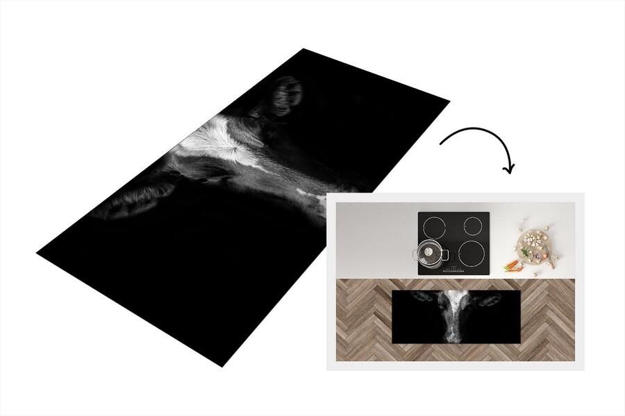 KitchenYeah Keukenloper Loper keuken Koe Dieren Zwart 120x50 cm Keukenloper vinyl