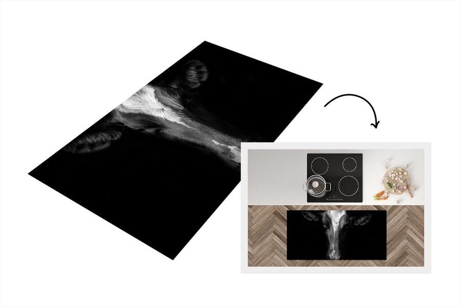 KitchenYeah Keukenloper Loper keuken Koe Dieren Zwart 120x60 cm Keukenloper vinyl