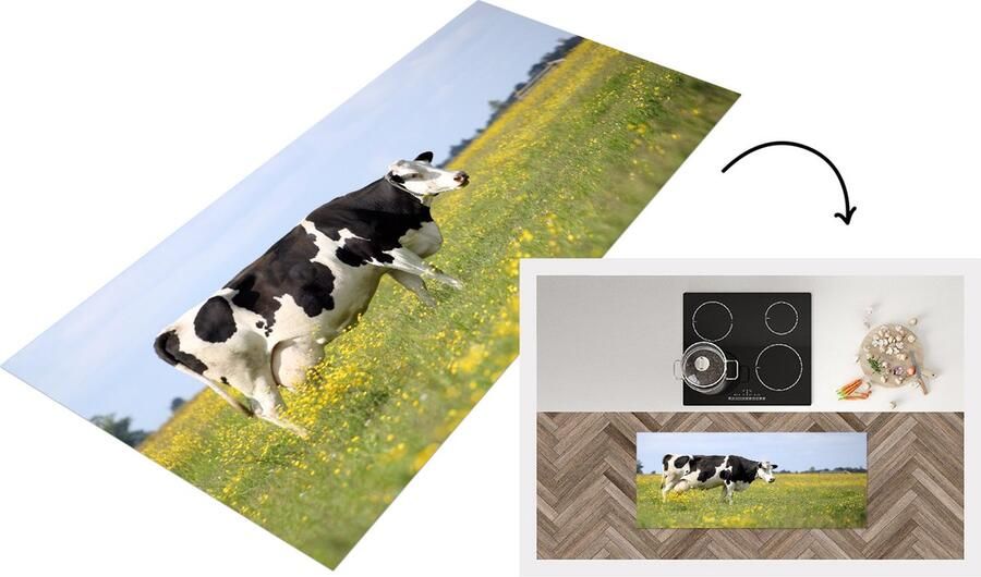 KitchenYeah Keukenloper Loper keuken Koe Gras Bloemen 120x50 cm Keukenloper vinyl