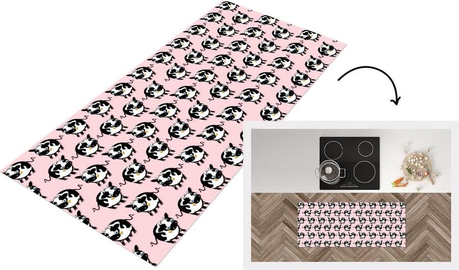 KitchenYeah Keukenloper Loper keuken Koe Roze Patronen 120x50 cm Keukenloper vinyl