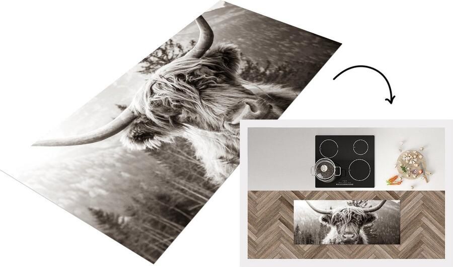 KitchenYeah Keukenloper Loper keuken Koe Schotse Hooglander Zwart Wit 120x50 cm Keukenloper vinyl