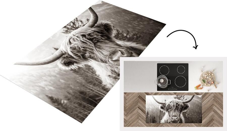 KitchenYeah Keukenloper Loper keuken Koe Schotse Hooglander Zwart Wit 120x60 cm Keukenloper vinyl