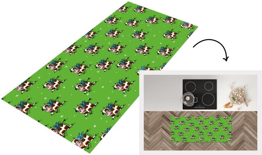 KitchenYeah Keukenloper Loper keuken Koe Vleugels Patronen Kind 120x50 cm Keukenloper vinyl