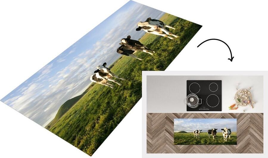 KitchenYeah Keukenloper Loper keuken Koe Zon -Dieren 120x50 cm Keukenloper vinyl