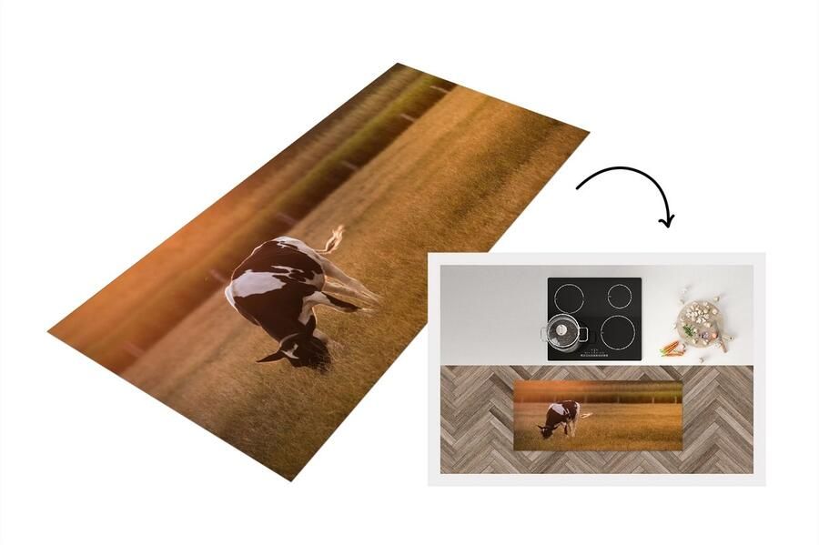 KitchenYeah Keukenloper Loper keuken Koe Zon Dieren 120x50 cm Keukenloper vinyl