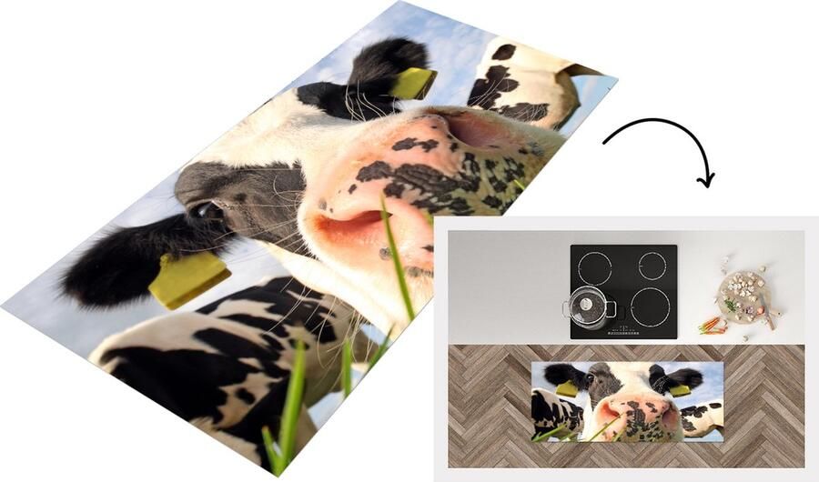 KitchenYeah Keukenloper Loper keuken Koeien Boerderij Gras 120x50 cm Keukenloper vinyl