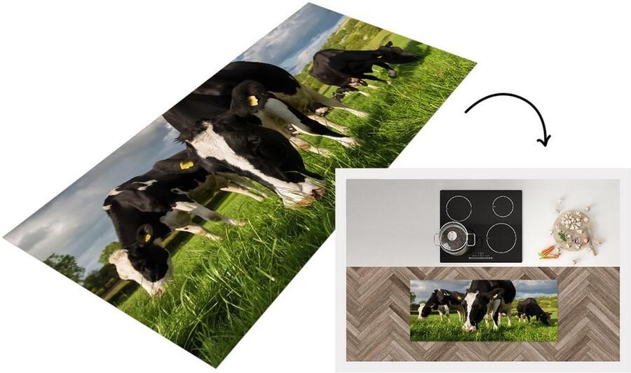 KitchenYeah Keukenloper Loper keuken Koeien Dieren Gras 120x50 cm Keukenloper vinyl