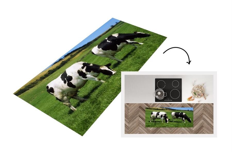 KitchenYeah Keukenloper Loper keuken Koeien Dieren Gras 120x50 cm Keukenloper vinyl