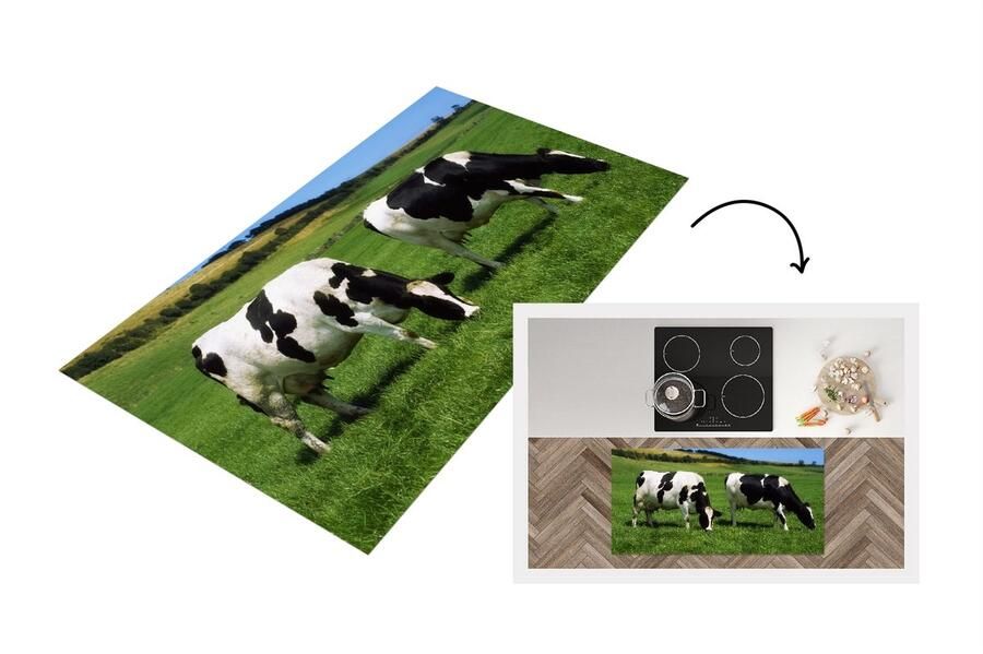 KitchenYeah Keukenloper Loper keuken Koeien Dieren Gras 120x60 cm Keukenloper vinyl