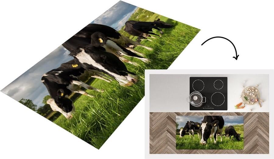 KitchenYeah Keukenloper Loper keuken Koeien Dieren Gras 120x60 cm Keukenloper vinyl