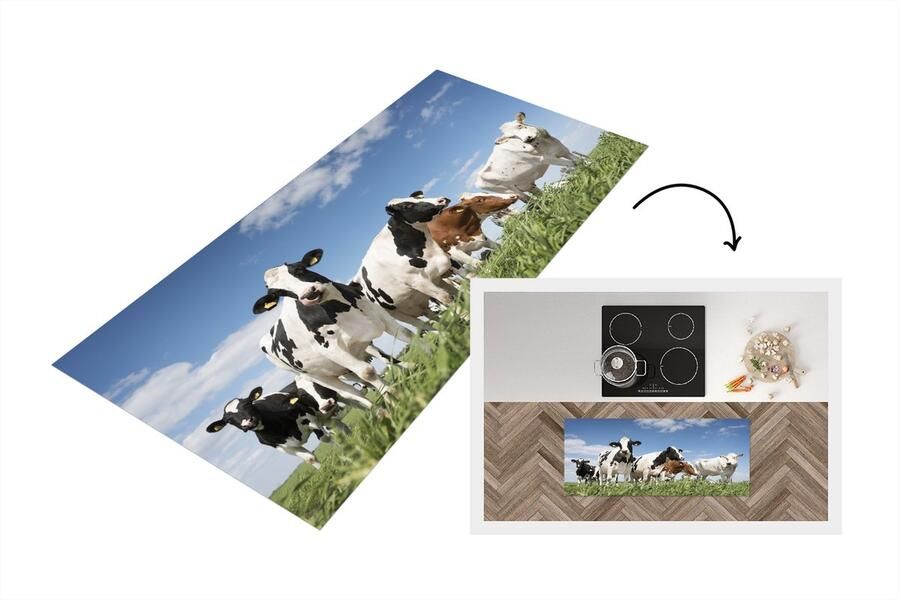 KitchenYeah Keukenloper Loper keuken Koeien Gras Lucht 120x50 cm Keukenloper vinyl