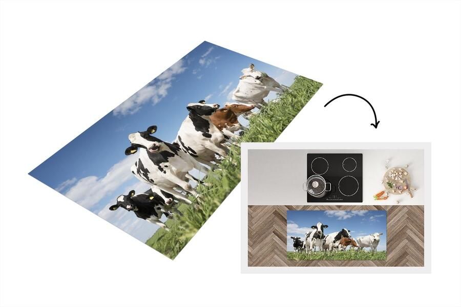 KitchenYeah Keukenloper Loper keuken Koeien Gras Lucht 120x60 cm Keukenloper vinyl