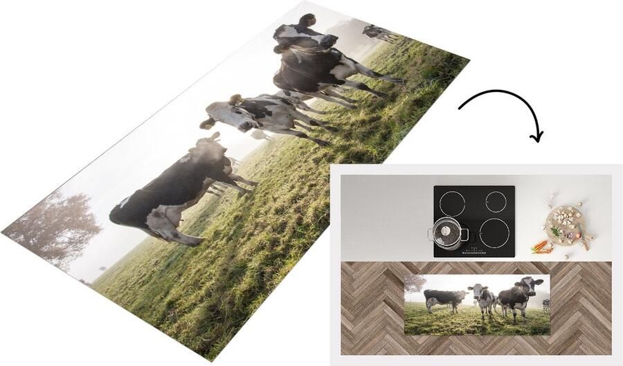 KitchenYeah Keukenloper Loper keuken Koeien Gras Mist 120x50 cm Keukenloper vinyl