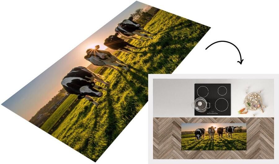 KitchenYeah Keukenloper Loper keuken Koeien Gras Zon 120x50 cm Keukenloper vinyl