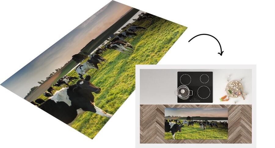 KitchenYeah Keukenloper Loper keuken Koeien Gras Zonsondergang 120x60 cm Keukenloper vinyl