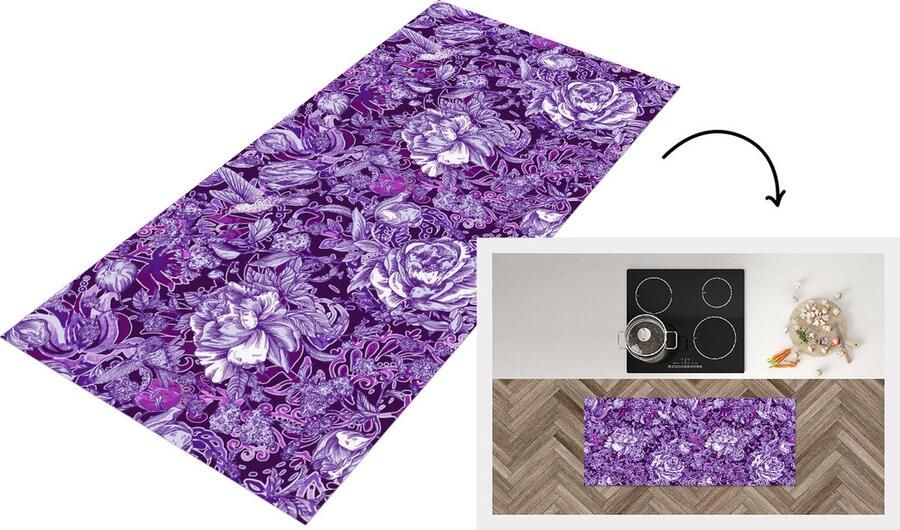 KitchenYeah Keukenloper Loper keuken Kolibrie Rozen Paars 120x50 cm Keukenloper vinyl