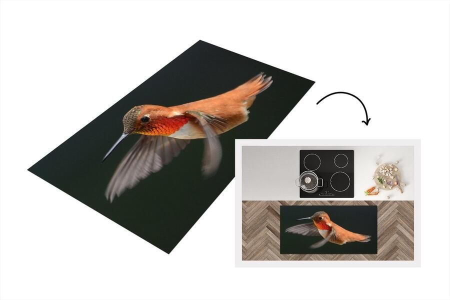 KitchenYeah Keukenloper Loper keuken Kolibrie Vogel Veren Zwart 120x60 cm Keukenloper vinyl