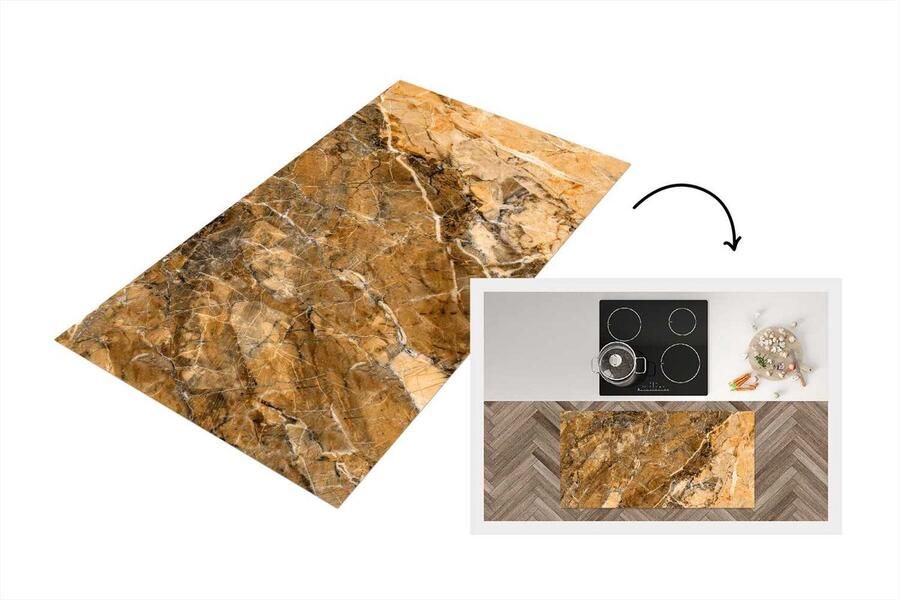 KitchenYeah Keukenloper Loper keuken Kristal Geel Wit Graniet 120x60 cm Keukenloper vinyl