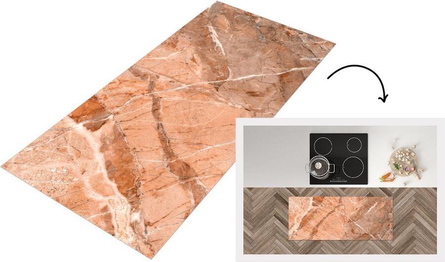 KitchenYeah Keukenloper Loper keuken Kristal Graniet Oranje Wit 120x50 cm Keukenloper vinyl