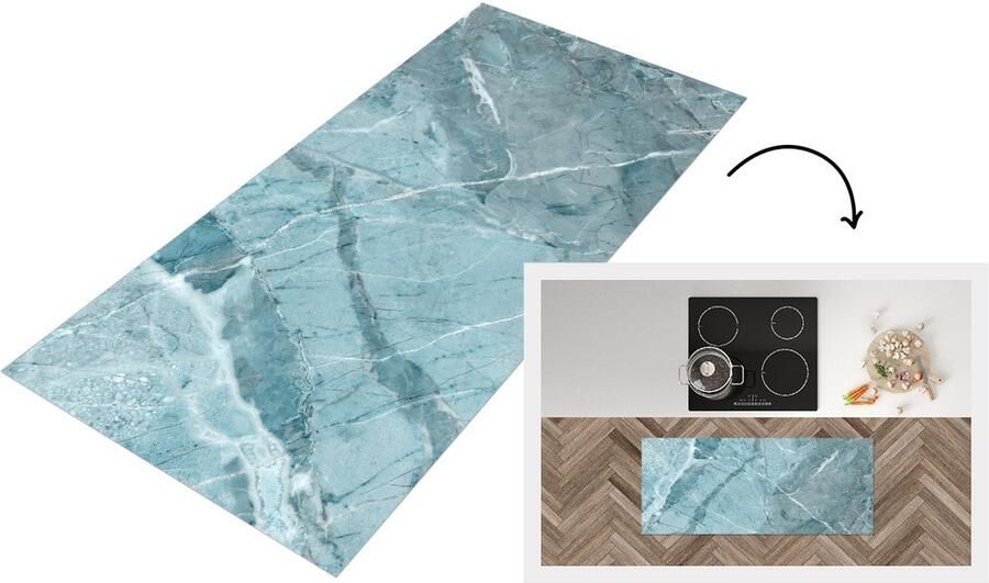 KitchenYeah Keukenloper Loper keuken Kristal Wit Graniet Blauw 120x50 cm Keukenloper vinyl