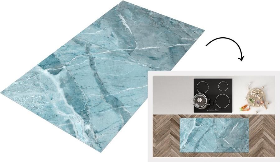 KitchenYeah Keukenloper Loper keuken Kristal Wit Graniet Blauw 120x60 cm Keukenloper vinyl