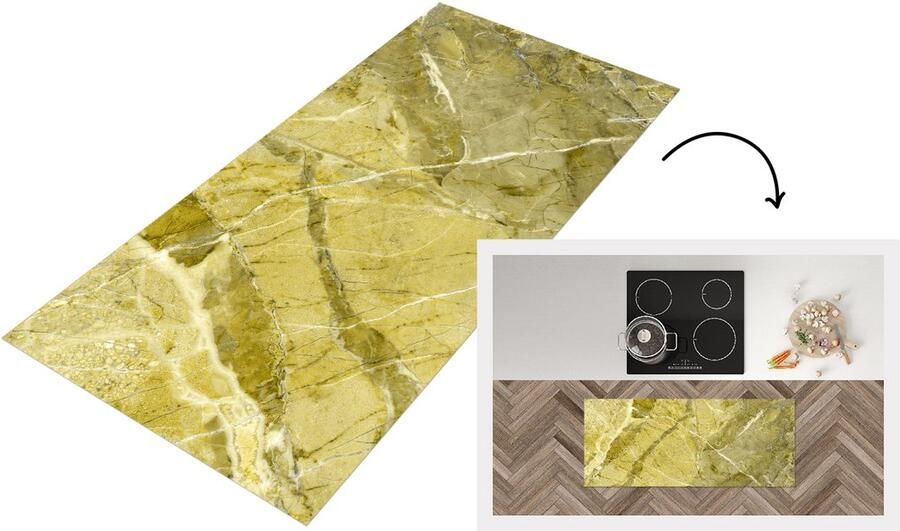 KitchenYeah Keukenloper Loper keuken Kristallen Geel Wit Graniet 120x50 cm Keukenloper vinyl