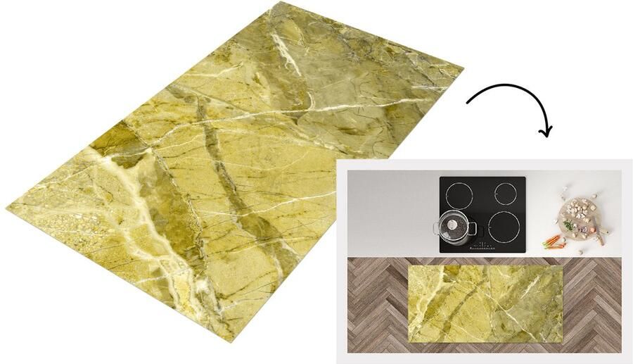 KitchenYeah Keukenloper Loper keuken Kristallen Geel Wit Graniet 120x60 cm Keukenloper vinyl