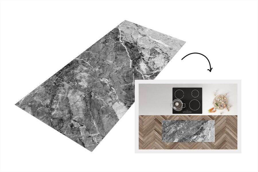 KitchenYeah Keukenloper Loper keuken Kristallen Zwart Grijs Graniet 120x50 cm Keukenloper vinyl