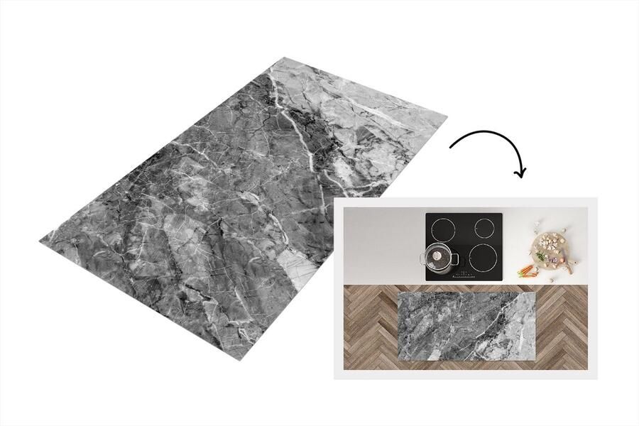 KitchenYeah Keukenloper Loper keuken Kristallen Zwart Grijs Graniet 120x60 cm Keukenloper vinyl