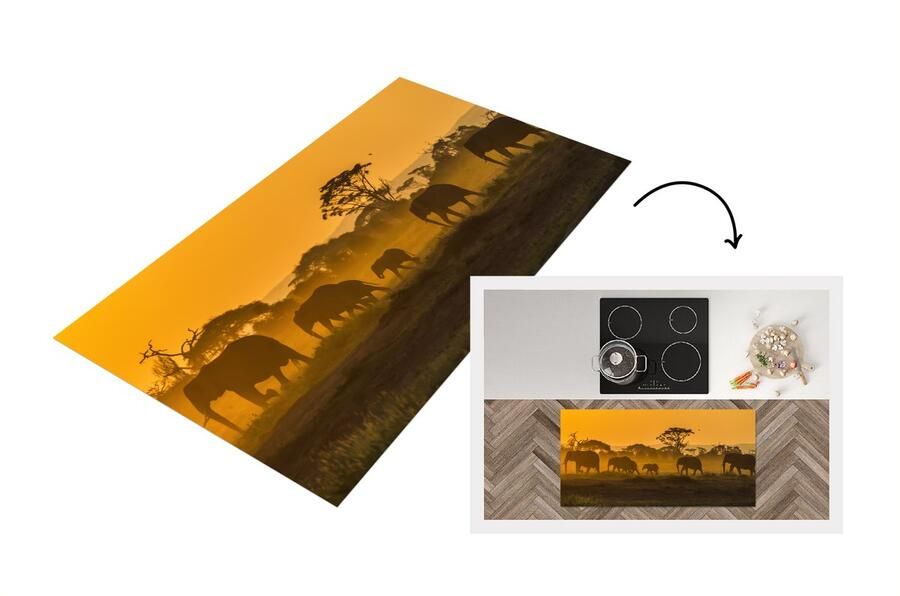 KitchenYeah Keukenloper Loper keuken Kudde olifanten bij zonsopkomst 120x60 cm Keukenloper vinyl
