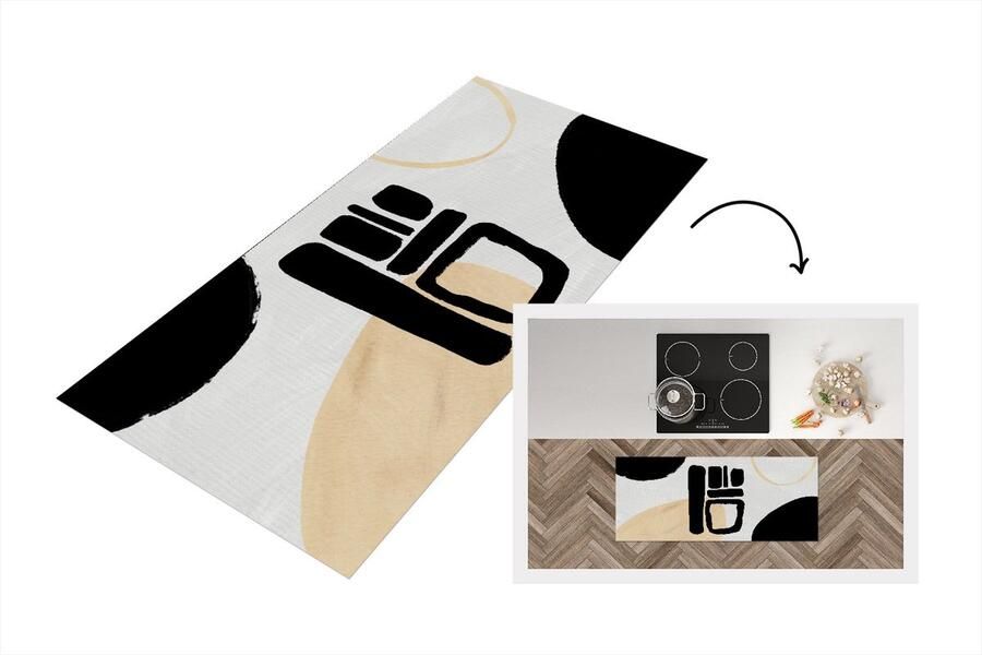 KitchenYeah Keukenloper Loper keuken Kunst Abstract Zwart 120x50 cm Keukenloper vinyl