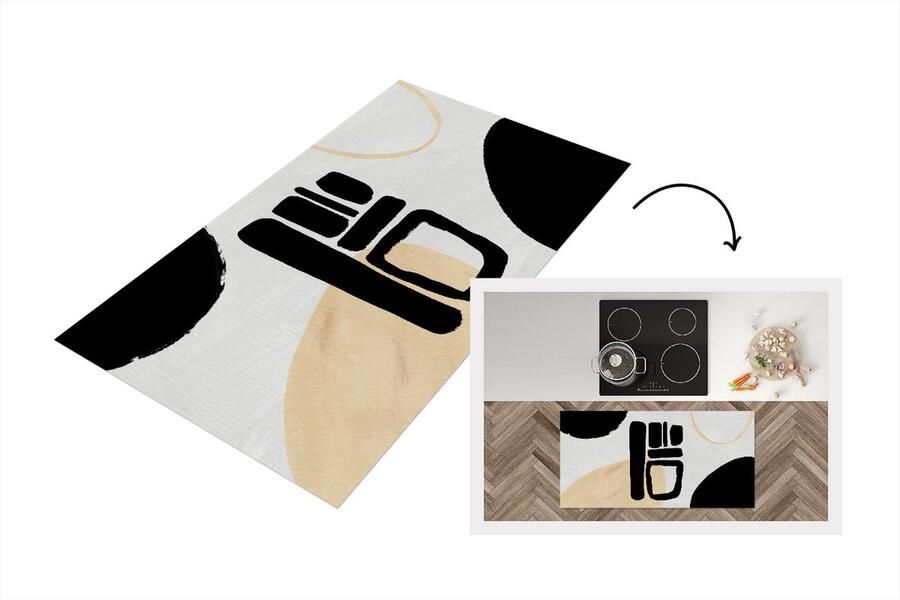 KitchenYeah Keukenloper Loper keuken Kunst Abstract Zwart 120x60 cm Keukenloper vinyl